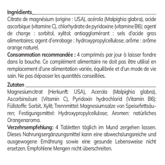 Magnésium + Vitamine C naturelle et Vitamine B6