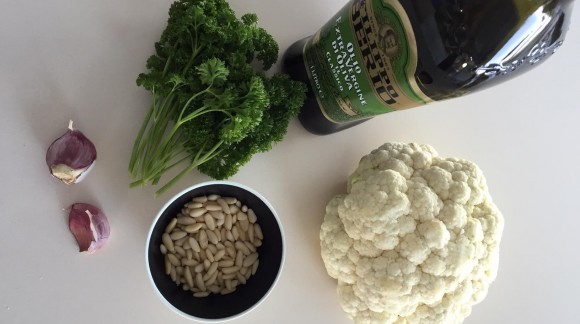 Cauliflower couscous and pine nuts